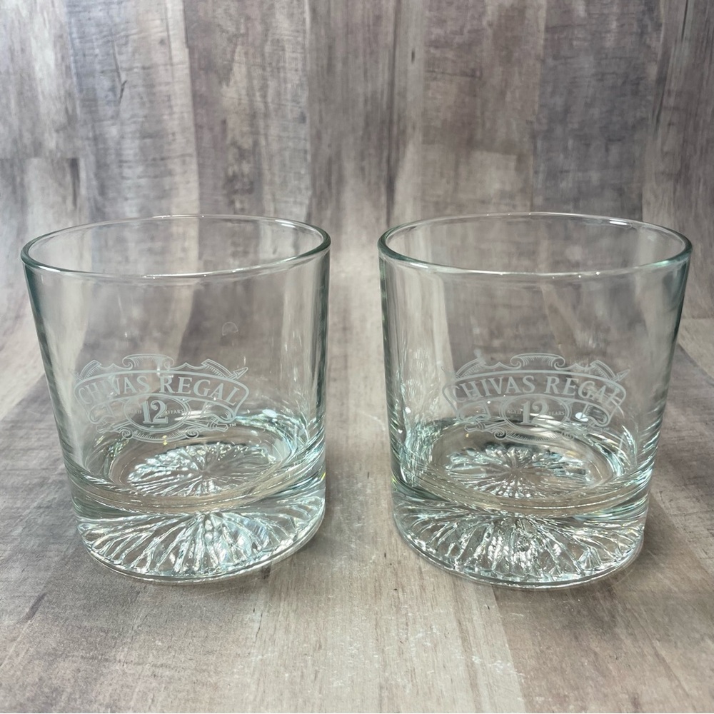 Set of 2 Chivas Regal Scotch Whiskey Aged 12 Years Large & Heavy Rocks Glasses